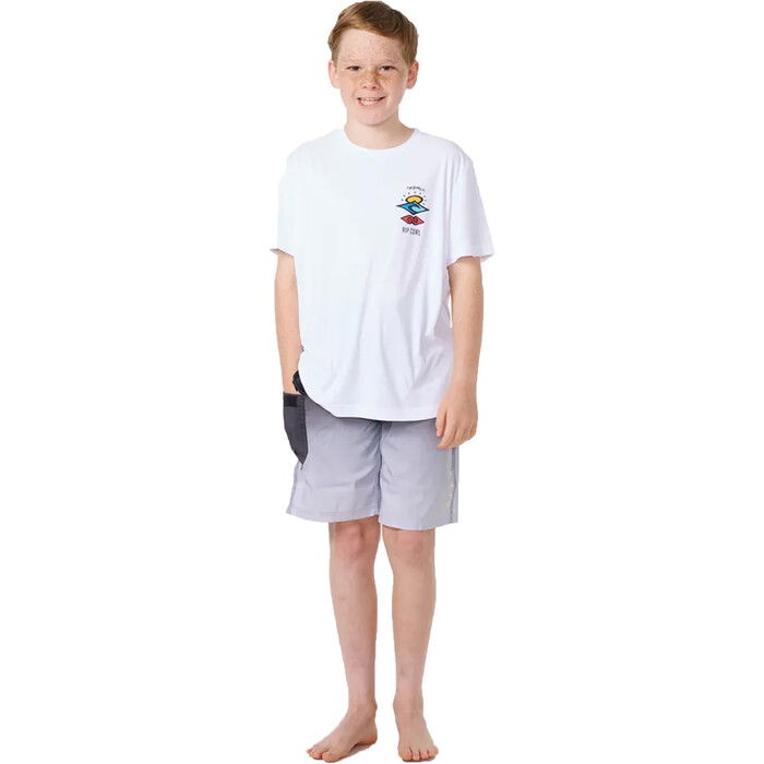 2024 Rip Curl Boys Icons Surflite UPF Short Sleeve Rash Vest 12ABRV - White